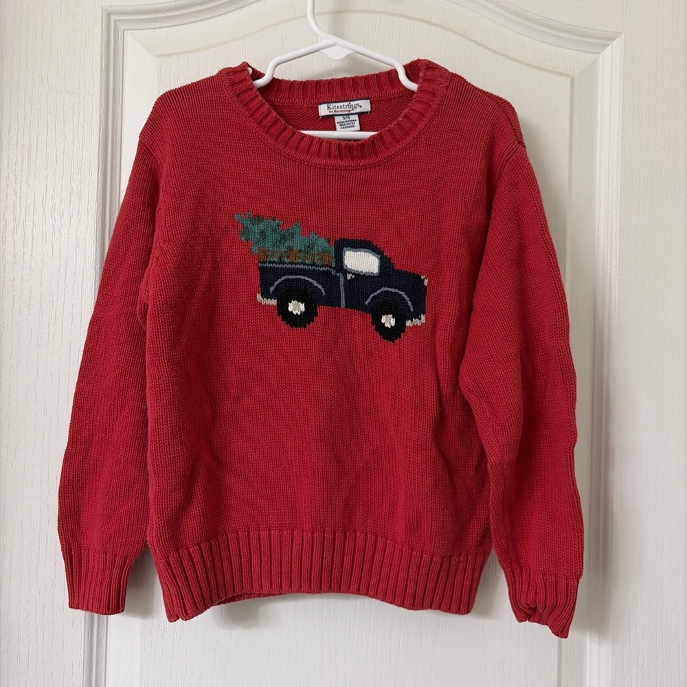 Vintage Kitestrings Holiday Sweater 5/6 Red Cotton Knit Christmas Tree Pullover